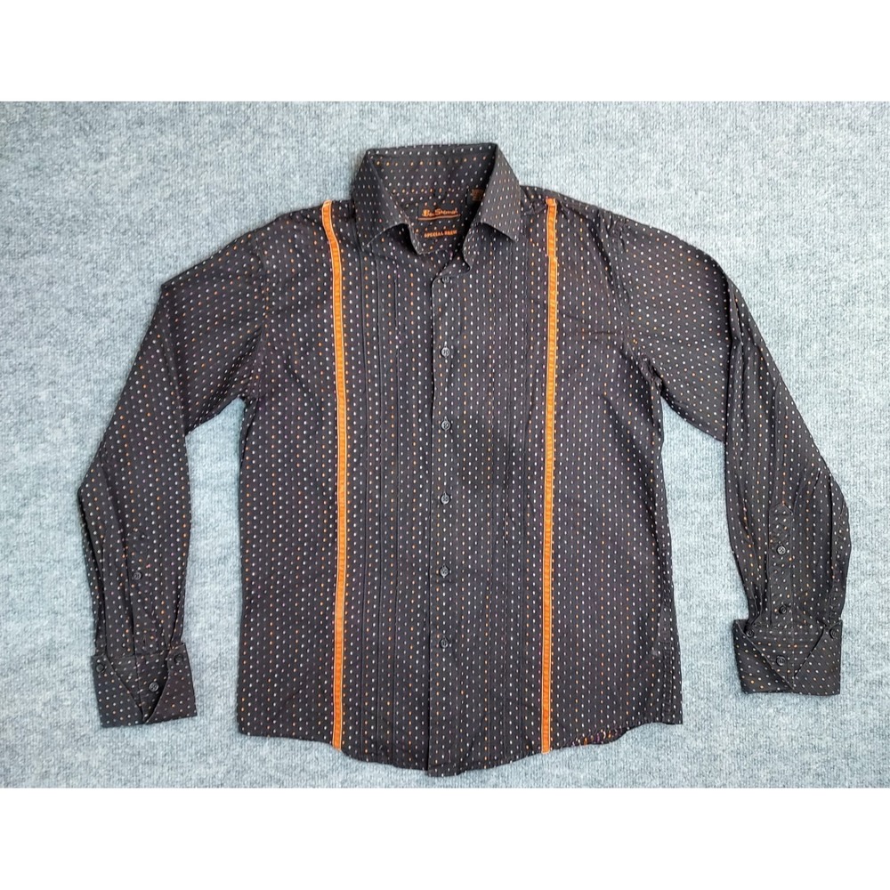 Ben Sherman Special Brew Long Sleeve Button Up Pleated Shirt Mens M Brown Dots